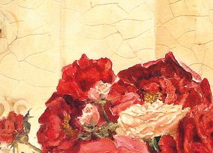 Фрагмент Натюрморт с красной вазой и розами