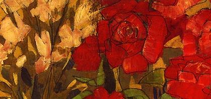 Фрагмент Натюрморт с красными розами и фруктами