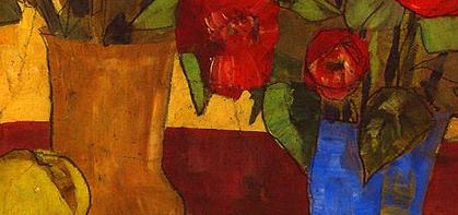 Фрагмент Натюрморт с красными розами и фруктами