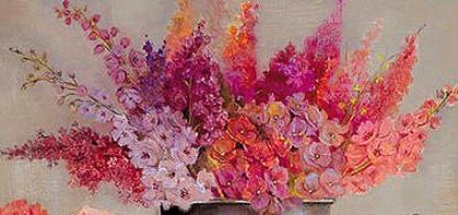 Фрагмент Натюрморт в розовых тонах часы справа