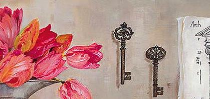 Фрагмент Натюрморт в розовых тонах с часами слева