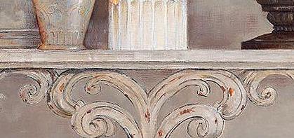 Фрагмент Натюрморт в розовых тонах с часами слева