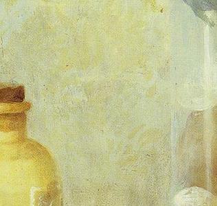 Фрагмент Натюрморт в салатовых тонах с белыми цветами