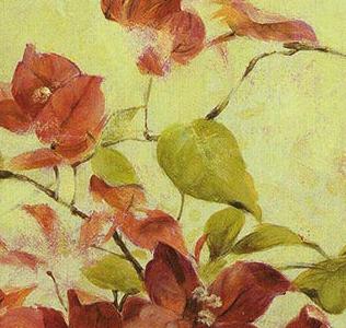 Фрагмент Натюрморт в салатовых тонах с красными цветами