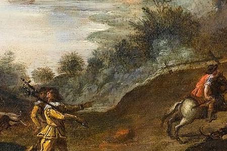 Фрагмент Noblemen hunting deer in a wooded landscape