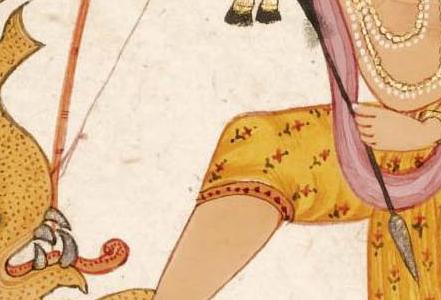 Фрагмент PARASHURAMA SLAYING AN ELEPHANT-HEADED DEMON-India Bilaspur 1700