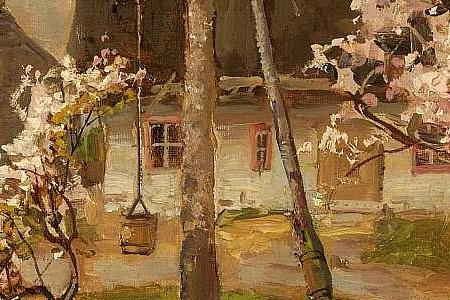 Фрагмент Пейзаж с цветущими деревьями