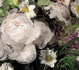 Фрагмент Пионы в стеклянной вазе