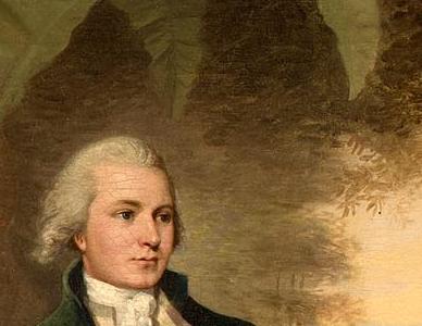 Фрагмент Portrait of a gentleman standing small full length in a green coat with cream- a spaniel at his side a view to a