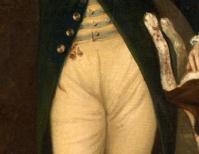 Фрагмент Portrait of a gentleman standing small full length in a green coat with cream- a spaniel at his side a view to a