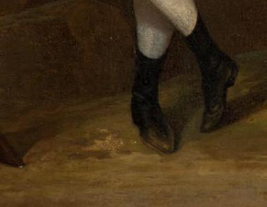 Фрагмент Portrait of a gentleman standing small full length in a green coat with cream- a spaniel at his side a view to a