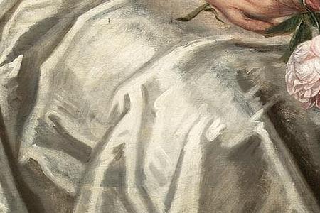 Фрагмент Portrait of a lady three quarter length in a white dress