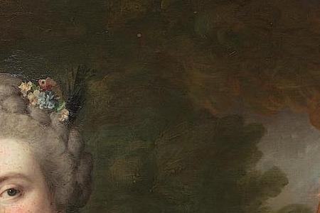 Фрагмент Portrait of Maria Walpole Countess of Waldegrave and later Duchess of Gloucester hal-re on tree upper left