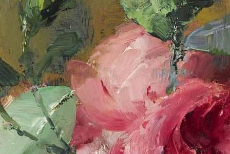 Фрагмент Розы в вазе темно-розового цвета