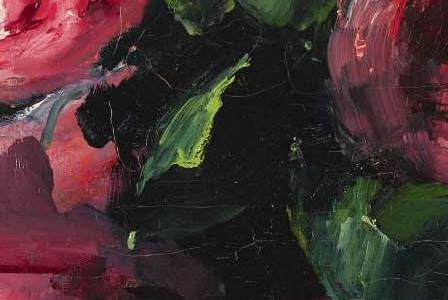 Фрагмент Розы в вазе темно-розового цвета