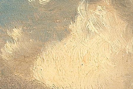 Фрагмент Skaters on a frozen river beside a village