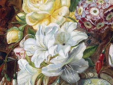 Фрагмент still life in a vase and songbirds