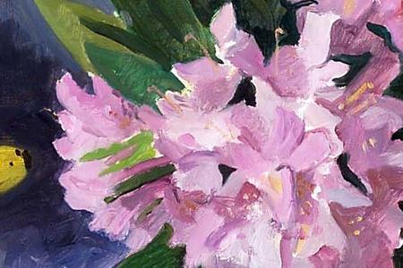 Фрагмент Still life of azaleas and fruit