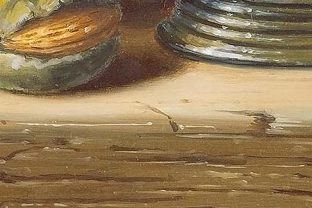 Фрагмент Still life of grapes pear almonds and rhoemera