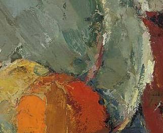 Фрагмент Still life with brown vase and orange