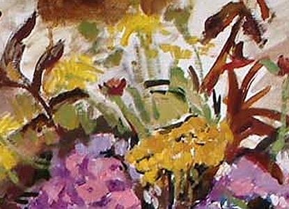 Фрагмент Still Life with Flowers Bowl of Fruit and Pewter