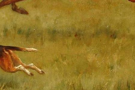 Фрагмент The chase the field taking a fence at the gallop