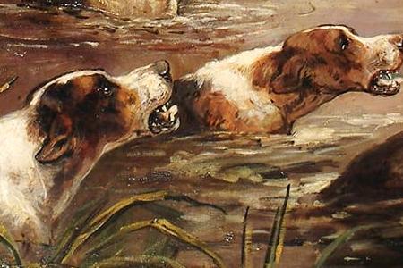 Фрагмент The Hunt with hounds chasing a fox in the foreground