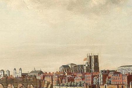 Фрагмент The Thames at Westminster with old Westminster Bridge and the Shot Tower from the te- Somerset House London