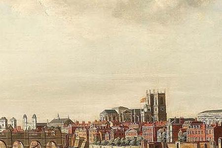 Фрагмент The Thames at Westminster with old Westminster Bridge and the Shot Tower from the te- Somerset House London