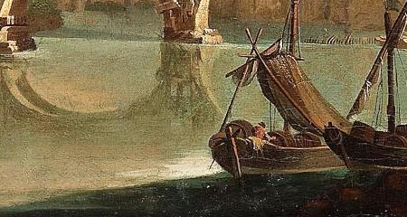 Фрагмент The Tiber and the Ponte Rotto Rome with figures on the bank and in boa-en on the bank a pair