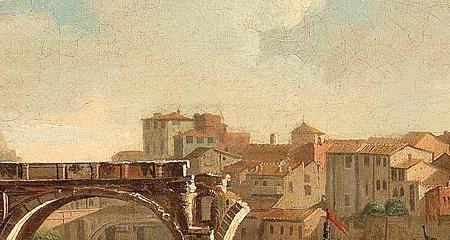 Фрагмент The Tiber and the Ponte Rotto Rome with figures on the bank and in boa-en on the bank a pair