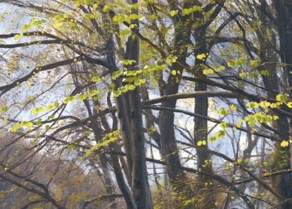 Фрагмент Весений пейзаж на реке с рыбаком