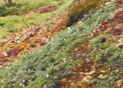 Фрагмент Весений пейзаж на реке с рыбаком