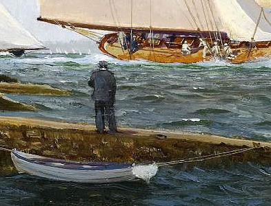 Фрагмент Vigilant, Britannia and Satanita from the shore, Cowes 1894; Vigilant and Britannia off Hunter