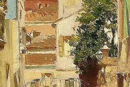 Фрагмент Women walking beside a Venetian canal