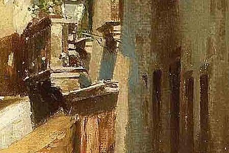 Фрагмент Women walking beside a Venetian canal