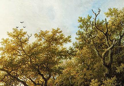 Фрагмент Wooded landscape with a herdsman and his cattle resting under an oak tree