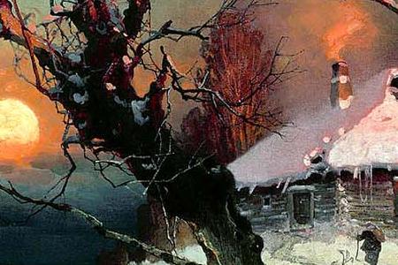 Фрагмент Закат солнца зимой над рекой