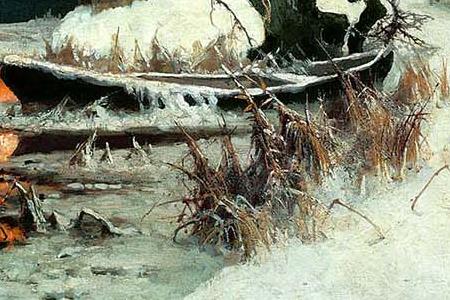 Фрагмент Закат солнца зимой над рекой