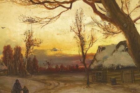 Фрагмент Зимний пейзаж на закате