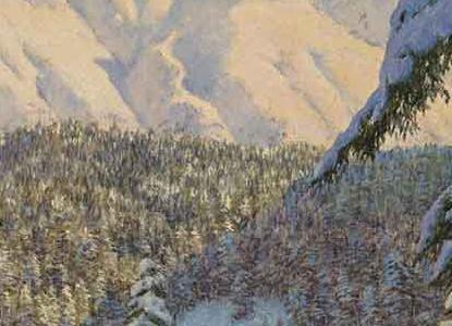 Фрагмент ЗИМНИЙ ПЕЙЗАЖ В ГОЛУБОМ ЦВЕТЕ