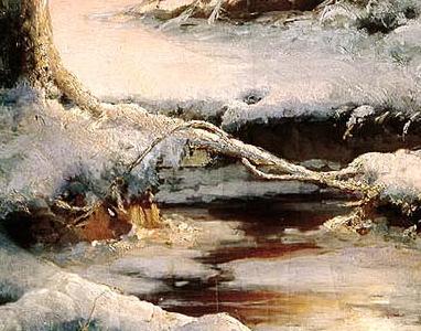 Фрагмент Зимний закат в еловом лесу