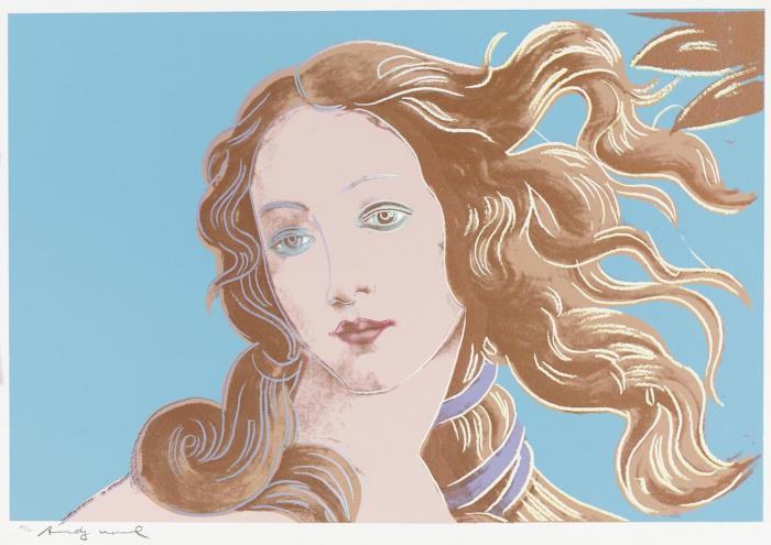 DETAILS OF RENAISSANCE PAINTINGS: BIRTH OF VENUS бежевого цвета на голубом фоне