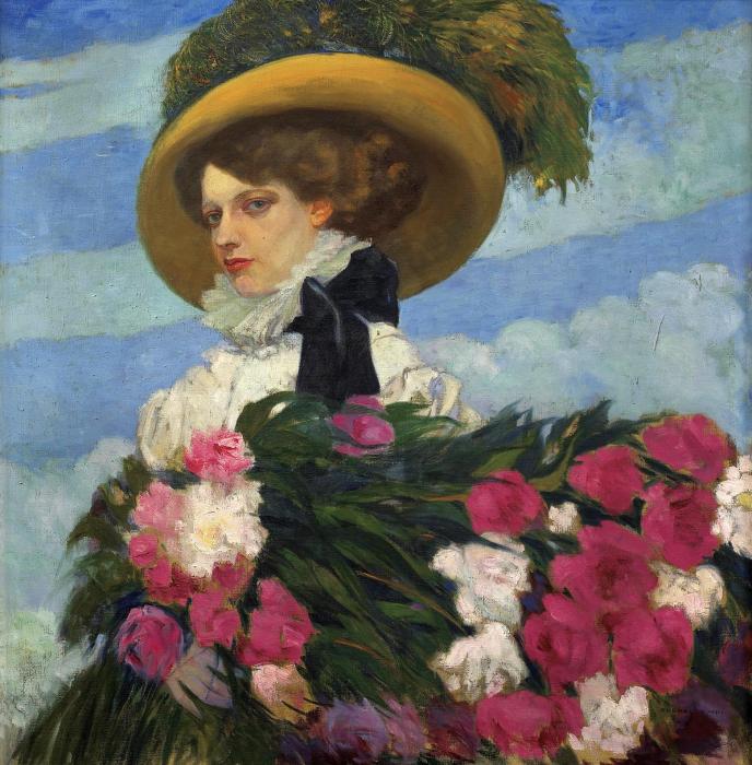 FEMME AU BOUQUET DE PIVOINES