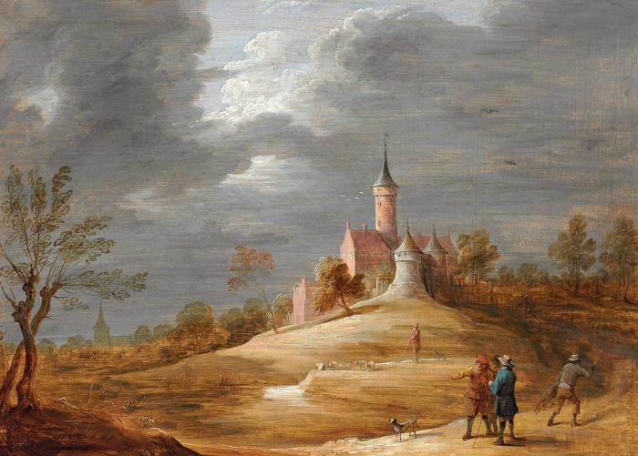 Figures in a landscape with a castle beyond