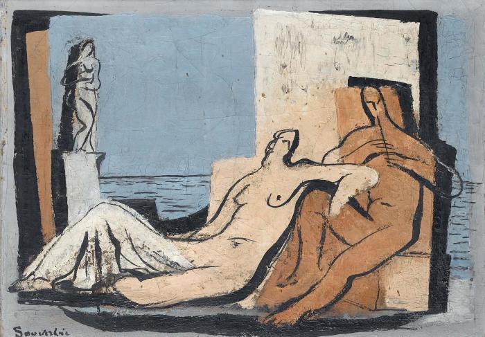 Figures reclining in a classical setting