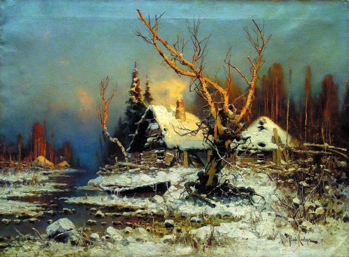 имний пейзаж с избушкой