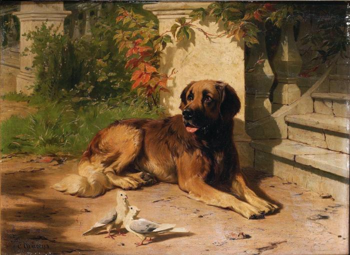 LEONBURGER BY THE STEPS OF A COUNTRY HOUSE