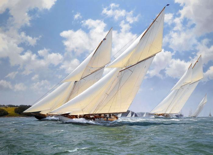 Lulworth powering through the Lee - Cowes 1927; Britannia, Lulworth, Westward and White Heather II
