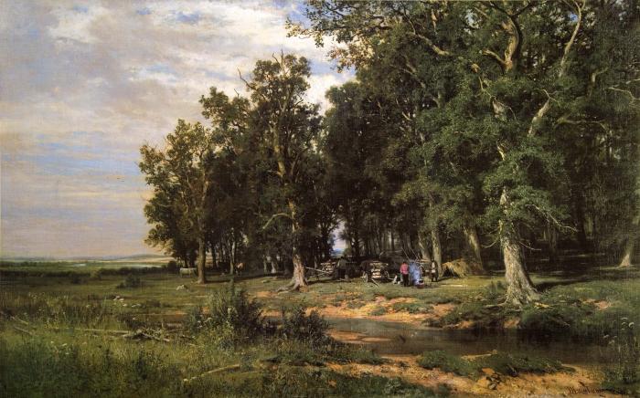 На покосе в дубовой роще.1874.